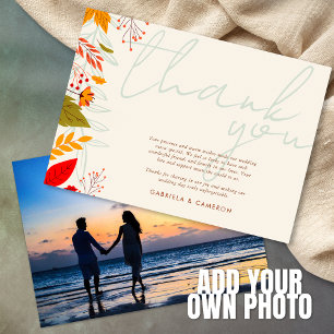 Moderne Fall Bright Floral Einfache Elfenbeinhochz Dankeskarte