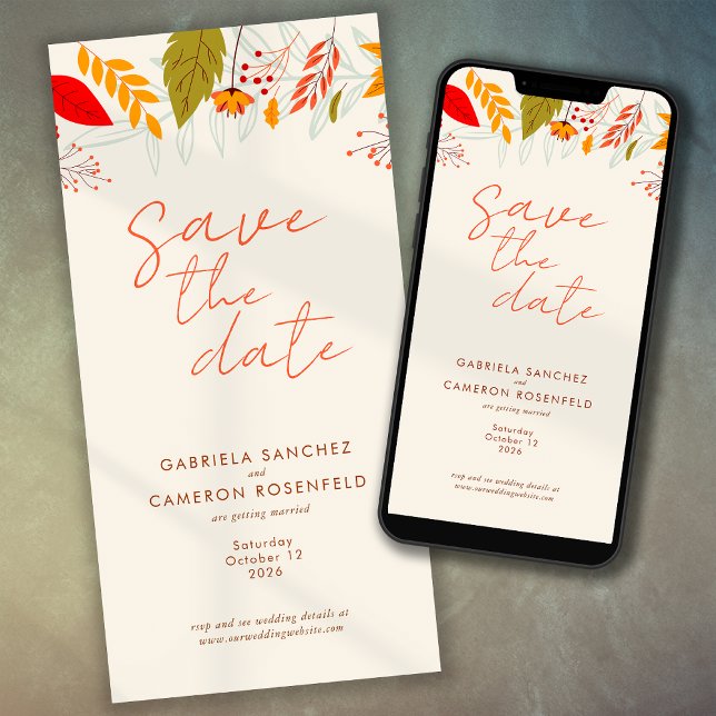 Moderne Fall Bright Floral Einfache Elfenbeinhochz Save The Date (Von Creator hochgeladen)