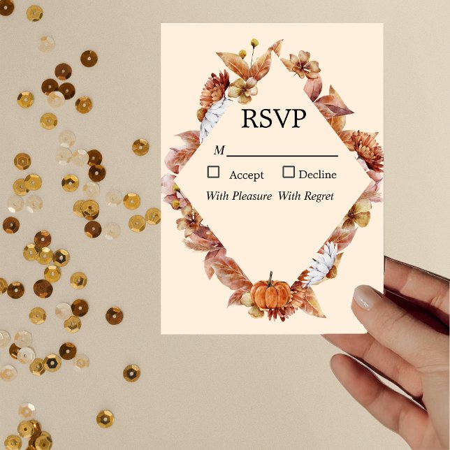 Moderne Fall Orange BOHO Wedding RSVP Card Einladung (Von Creator hochgeladen)