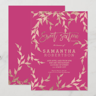 Moderne Fall Rose Goldzweig magenta pink Sweet 16 Einladung