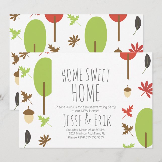 Moderne Fallbäume und Grünes Party Einladung (Vorne/Hinten)