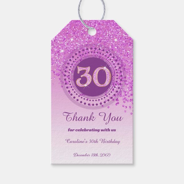 Moderne fallende rosa Glitter 30. Geburtstag Geschenkanhänger (Vorderseite)