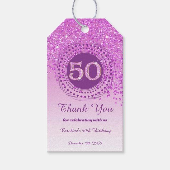 Moderne Fallende Rosa Glitter 50. Geburtstag Geschenkanhänger (Vorderseite)