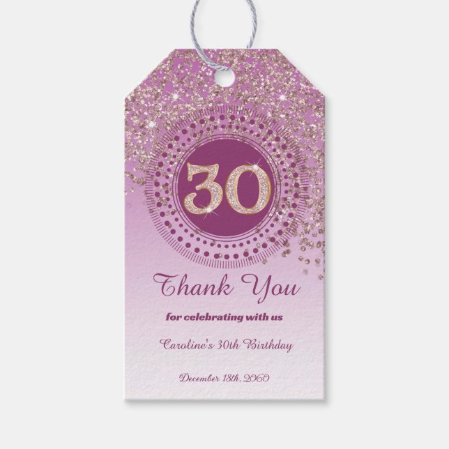 Moderne Falling Rose Gold Glitter 30. Geburtstag Geschenkanhänger (Vorderseite)