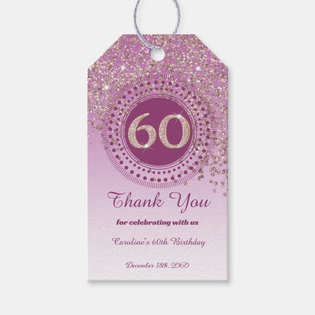 Moderne Falling Rose Gold Glitzer 60. Geburtstag Geschenkanhänger (Vorderseite)