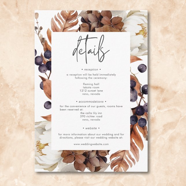 Moderne fallneutrale Blütendecke Begleitkarte (Modern Fall Neutral Floral Frame Wedding Enclosure Card)
