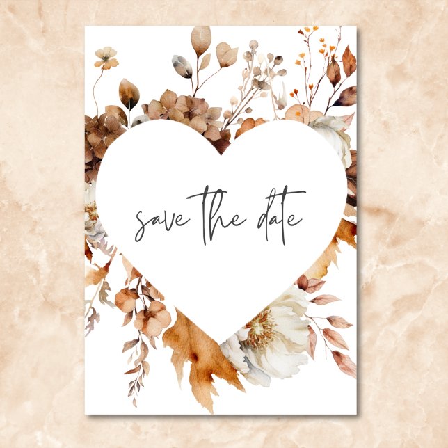Moderne fallneutrale Blütendecke Save The Date (Modern Fall Neutral Floral Frame Wedding Save The Date)