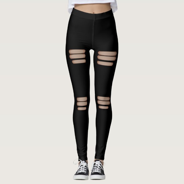 Moderne falsche zerrissene schwarze leggings (Vorderseite)