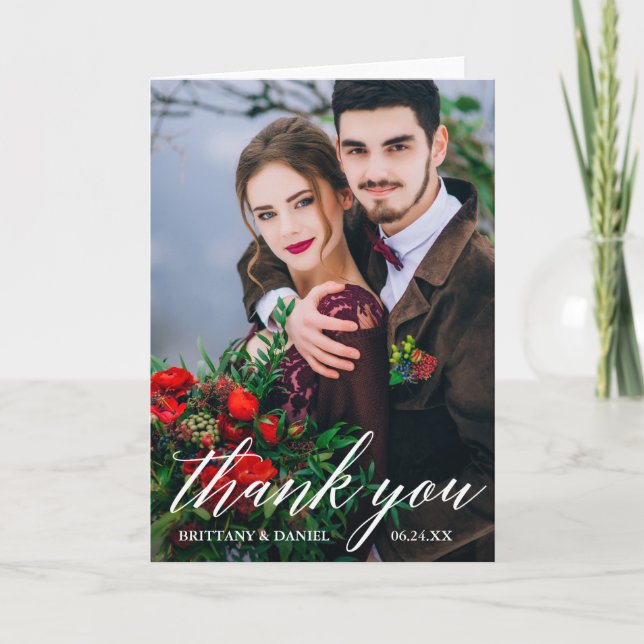 Moderne Falte des Kalligraphie-Hochzeits-Foto-W Karte (Vorderseite)