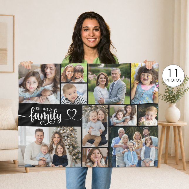 Moderne Familie 11 Fotos Script Herzname Custom Fleecedecke (Von Creator hochgeladen)
