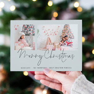 Moderne Familie 2 Fotos Script Blue Frohe Weihnach