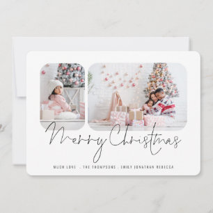 Moderne Familie 2 Fotos Script Frohe Weihnachtskar Feiertagskarte