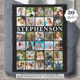 Moderne Familie 30 Foto Collage Black Fleecedecke