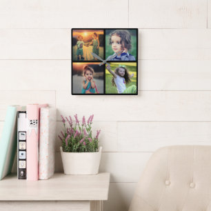 Moderne Familie 4 Fotos Foto Collage Quadratische Wanduhr