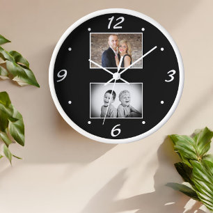 Moderne Familie bewahren 2-Foto Collage Uhr