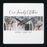 Moderne Familie der drei| Foto<br><div class="desc">Diese moderne 3-Foto-Wanduhr ist das perfekte Geschenk für Freunde und Familie. Das Kopfkissen enthält den Text "UNSERE FAMILIE VON DREI UND DIE FAMILIENMITGLIEDER NAMES", sowie 3 Ihrer Lieblingsbilder. Der Text ist einfach zu bearbeiten und die Schriftart Stile, Größen und Farben können geändert werden, indem Sie auf den Link nach der...</div>