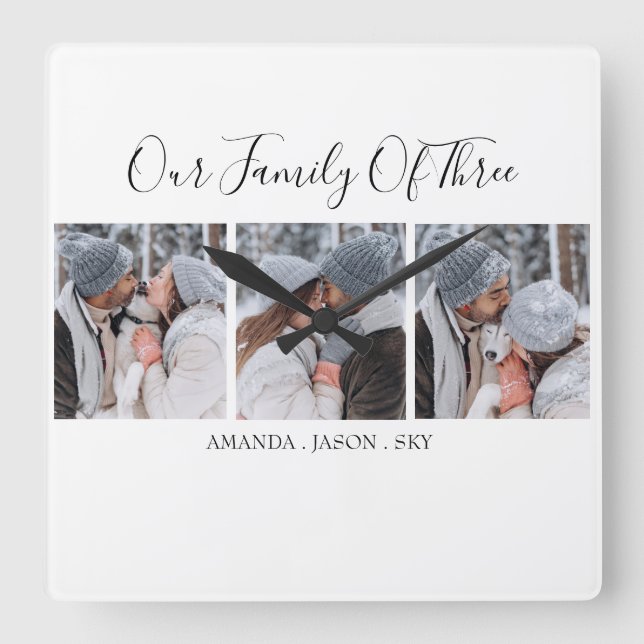 Moderne Familie der drei| Foto Quadratische Wanduhr (Vorderseite)