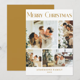 Moderne Familie Foto Collage Mustard Gold Weihnach Feiertagskarte