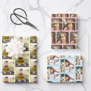 Moderne Familie Foto Collage Muster Weihnachten Geschenkpapier Set