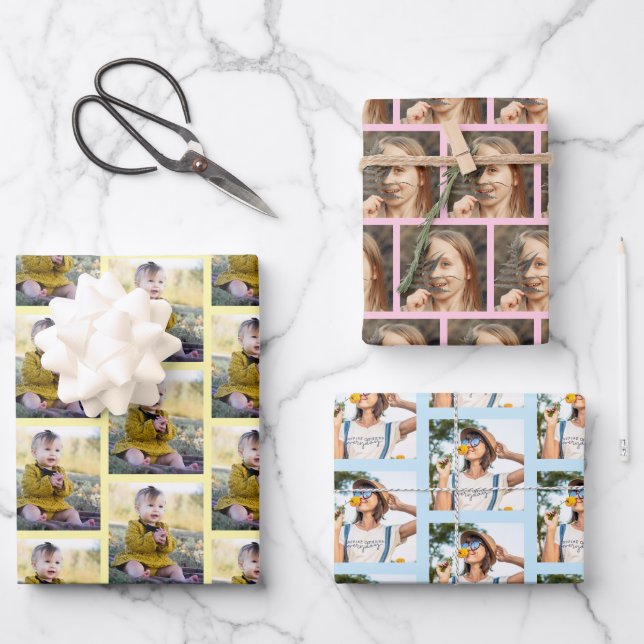 Moderne Familie Foto Collage Muster Weihnachten Geschenkpapier Set (Vorderseite)