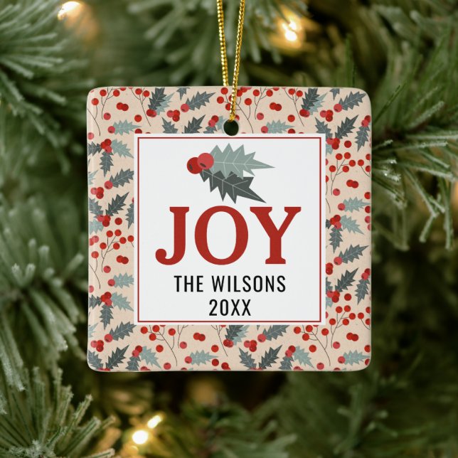 Moderne Familie Holly Berry Weihnachten Botanische Keramikornament (Baum)