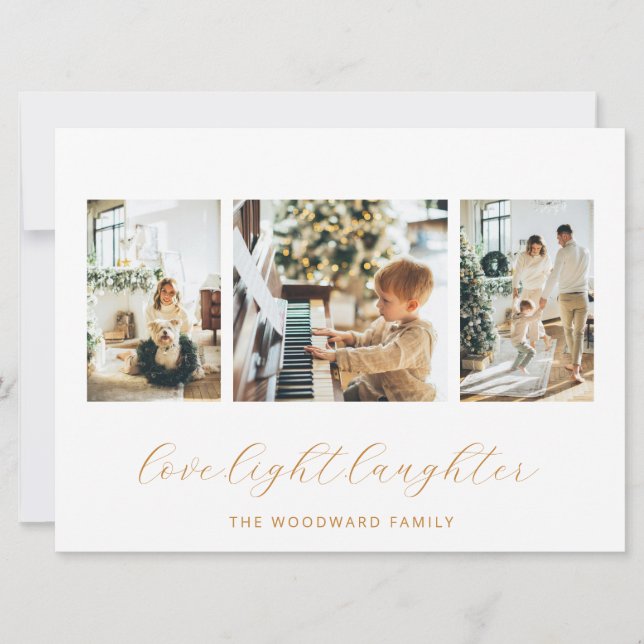 Moderne Familie mit 3 Fotos Feiertagskarte (Vorderseite)