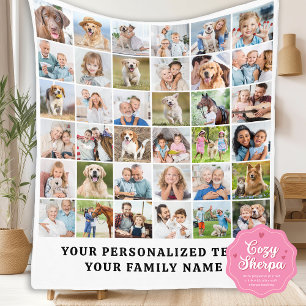 Moderne Familien-Collage mit 36 Fotos zum Geburtst Sherpadecke