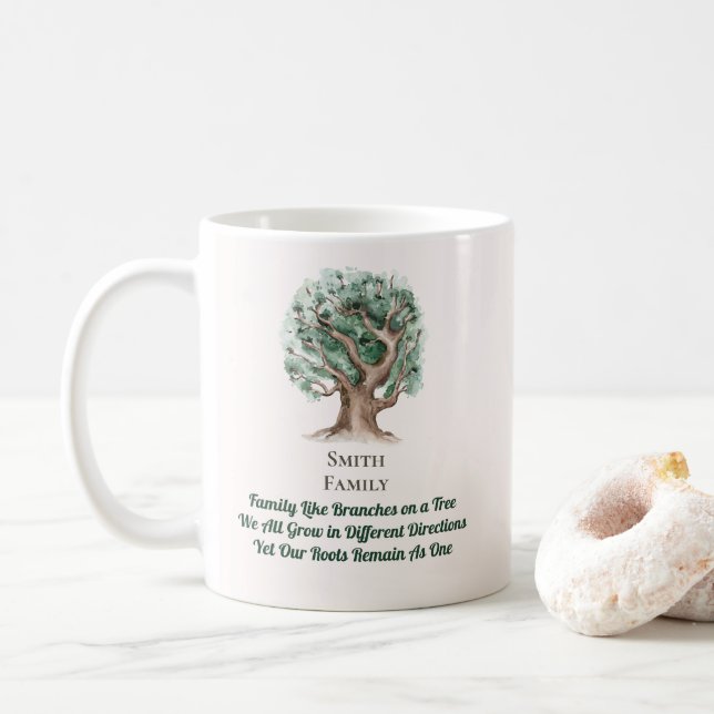 Moderne Familien-Stammbaum-Monogramm Kaffeetasse (Mit Donut)