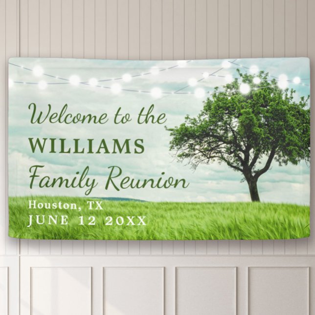 Moderne Familienbaum String Lights Picnic Wiederse Banner (Von Creator hochgeladen)