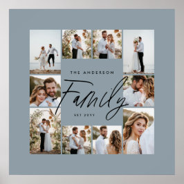 Moderne, familienblaue Collage aus minimalem Foto Poster