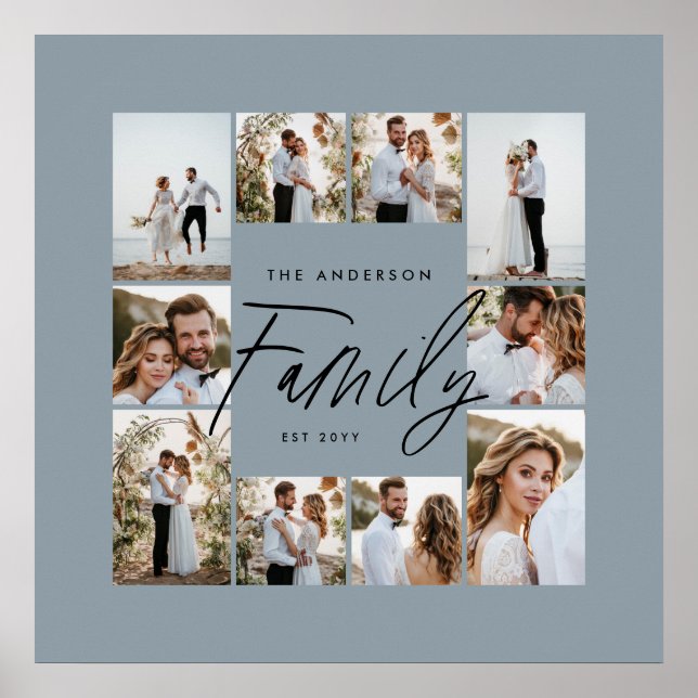 Moderne, familienblaue Collage aus minimalem Foto Poster (Vorne)