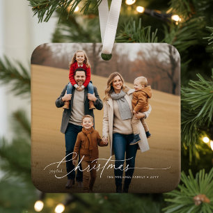 Moderne Familienfoto-Andenken Fröhliche Weihnachte Keramikornament