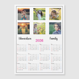 Moderne Familienfoto-Collage magnetisch 2026 Kalen Magnetkarte