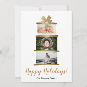 Moderne Familienfoto-Geschenk mit goldenem Bogen F Feiertagskarte