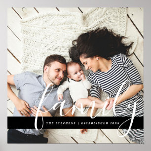 Moderne Familienfoto-Monogramm und Gründungsdatum Poster
