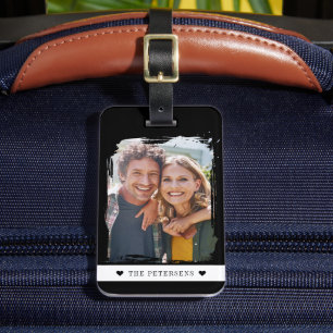 Moderne Familienfoto personalisiert schwarz Gepäckanhänger