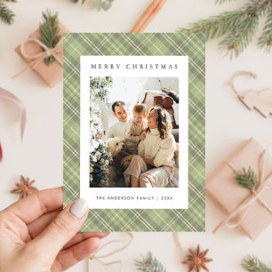 Moderne familienfoto-Weihnachten in Salbeigrün kar Feiertagskarte