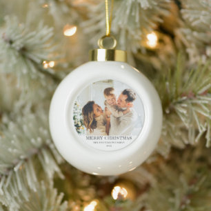 Moderne Familienfoto Weihnachten Keramik Kugel-Ornament
