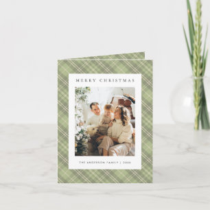 Moderne familienfoto-weihnachtskarte im salbeigrün feiertagskarte