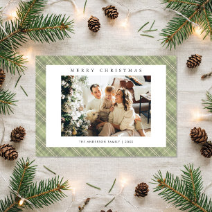 Moderne familienfoto-Weihnachtskarte in Salbeigrün Feiertagskarte