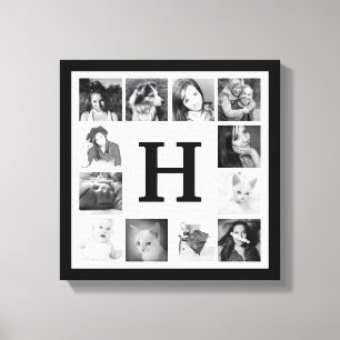 Moderne FamilienfotoCollage mit Monogramm Leinwanddruck