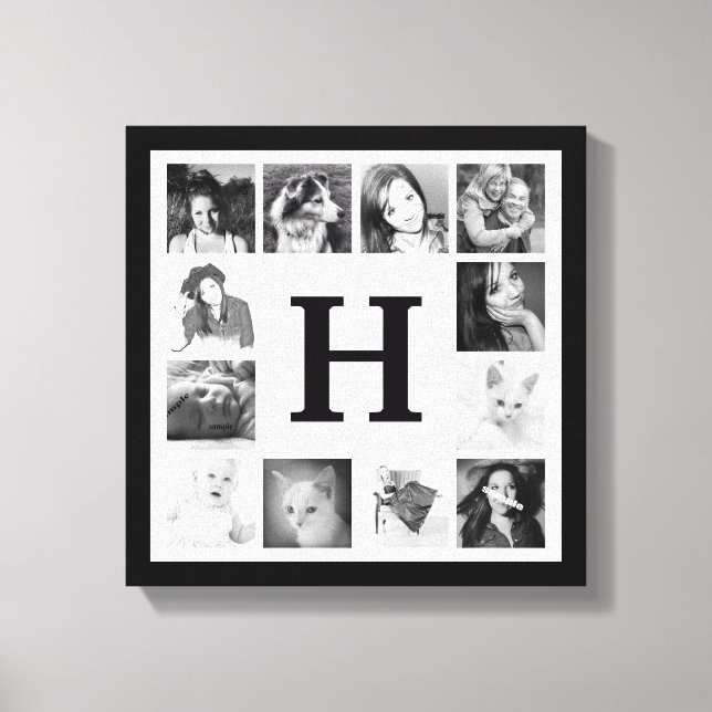 Moderne FamilienfotoCollage mit Monogramm Leinwanddruck (Vorderseite)