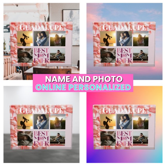 Moderne Familienfotografie Collage Beste Mama je F Fotoblock (Modern Family Photo Collage Best Mom Ever Floral
)