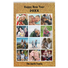 Moderne Familienfotografie Collage Gold Glitzer Cu Kalender
