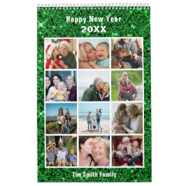 Moderne Familienfotografie Collage Green Glitzer C Kalender