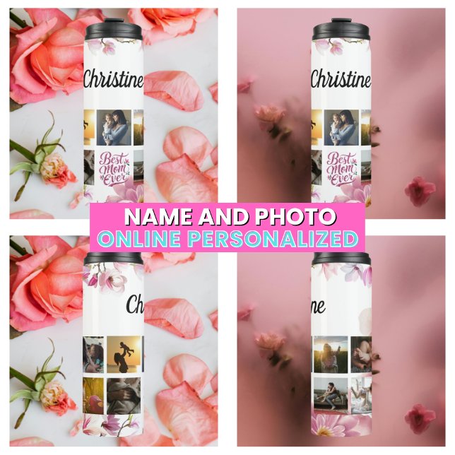 Moderne Familienmutter soll FotoCollage werden Thermosbecher (Modern Family Mother To Be Photo Collage Thermal Tumbler)