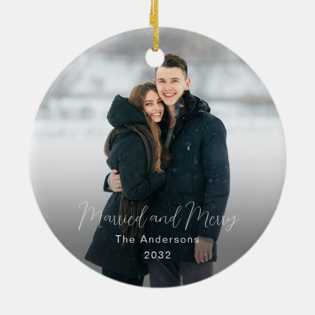 Moderne Familienname Jahr Foto Verheiratet froh Keramik Ornament (Hinten)