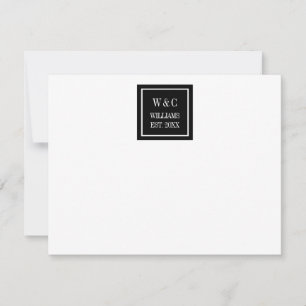 Moderne Familienname-Monogramm Schwarz und Weiß Mitteilungskarte