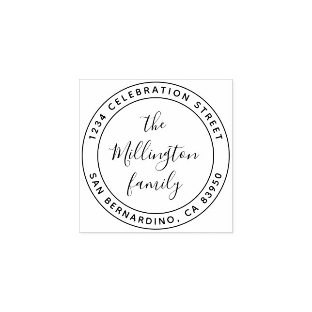 Moderne Familienname Script Runde Rücksendeadresse Gummistempel (Prägung)