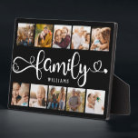 Moderne Familienschrift Collage Chic 10 Foto Colla Fotoplatte<br><div class="desc">Moderne Collage-Plakette mit Platz für 10 Fotos rund um ein trendiges Wirbles Skript lesen FAMILY und Ihren individuelle Name unten.</div>